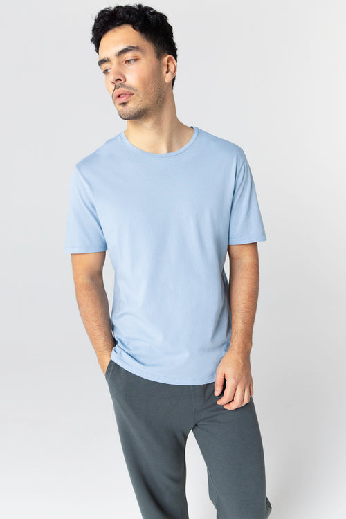 T-shirt bleu clair Col Rond Manches Courtes en Coton organique - MAJESTIC FILATURES