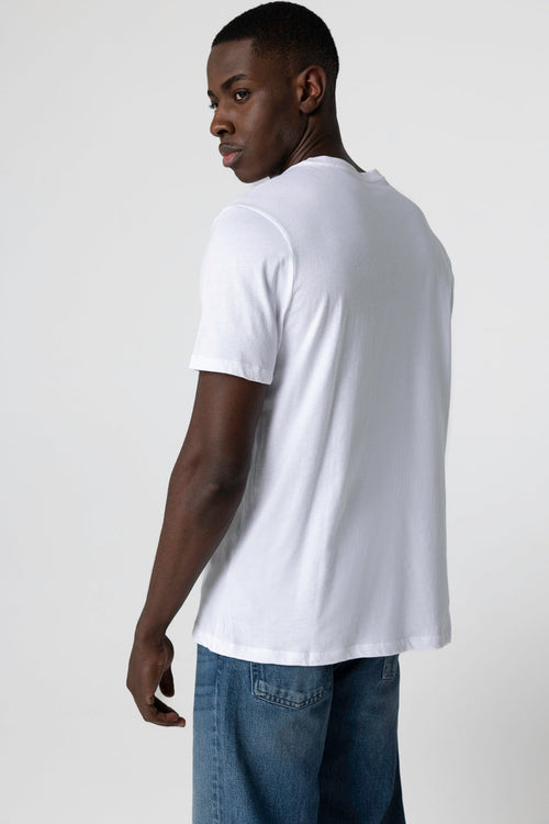 White Paul Short Sleeve V-Neck Cotton T-Shirt - MAJESTIC FILATURES