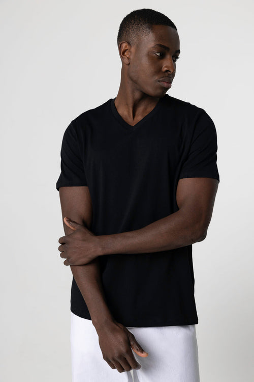 Paul T-Shirt V-Ausschnitt kurze Ärmel aus Silk Touch Baumwolle - MAJESTIC FILATURES