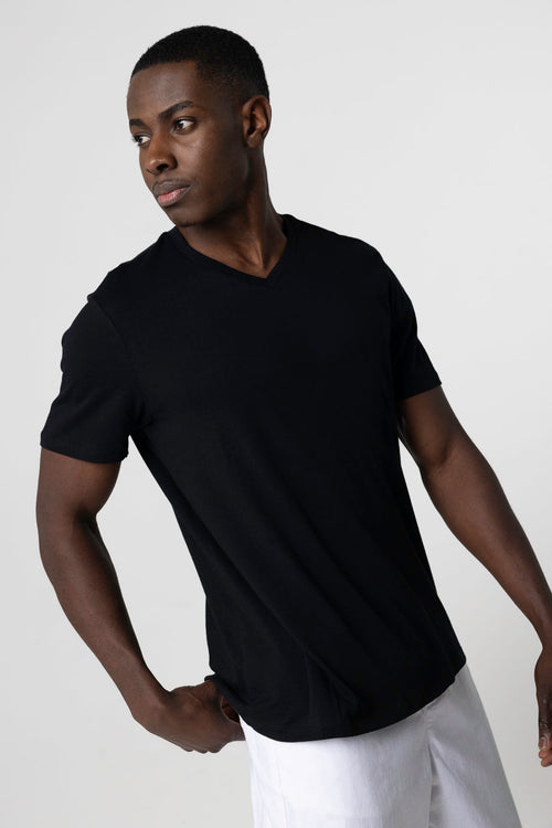 Paul T-Shirt V-Ausschnitt kurze Ärmel aus Silk Touch Baumwolle - MAJESTIC FILATURES