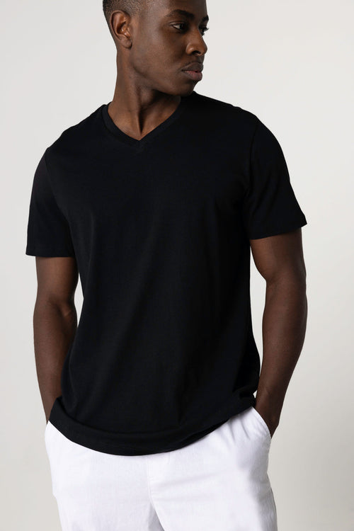 Paul T-Shirt V-Ausschnitt kurze Ärmel aus Silk Touch Baumwolle - MAJESTIC FILATURES