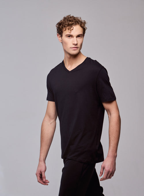 Paul T-Shirt V-Ausschnitt kurze Ärmel aus Silk Touch Baumwolle - MAJESTIC FILATURES