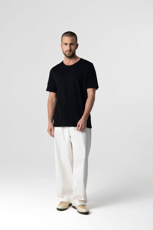 T-shirt Noir Col Rond Manches Courtes en Coton organique - MAJESTIC FILATURES