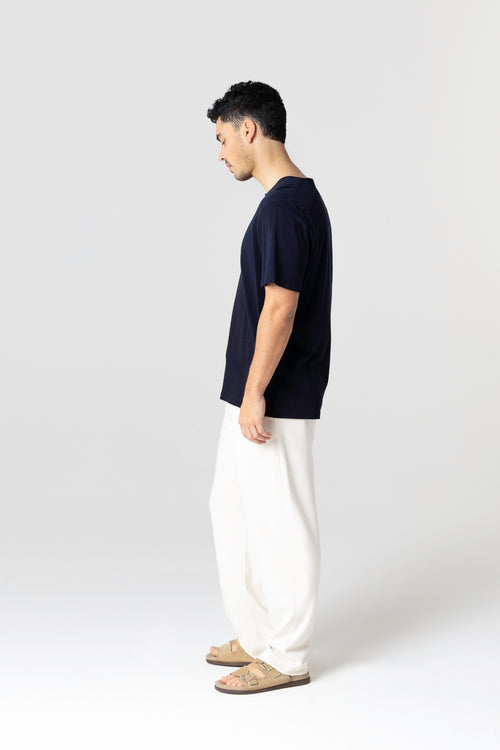 T-shirt Marine Col Rond Manches Courtes en Coton organique - MAJESTIC FILATURES