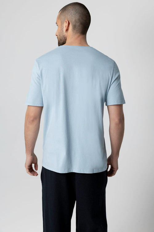 Calanques Blue Round Neck Short Sleeves T-shirt in Organic Cotton - MAJESTIC FILATURES