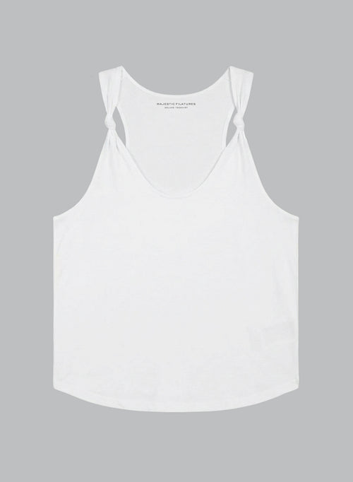 Débardeur Blanc Col Rond Sans Manches en Coton Supima - MAJESTIC FILATURES