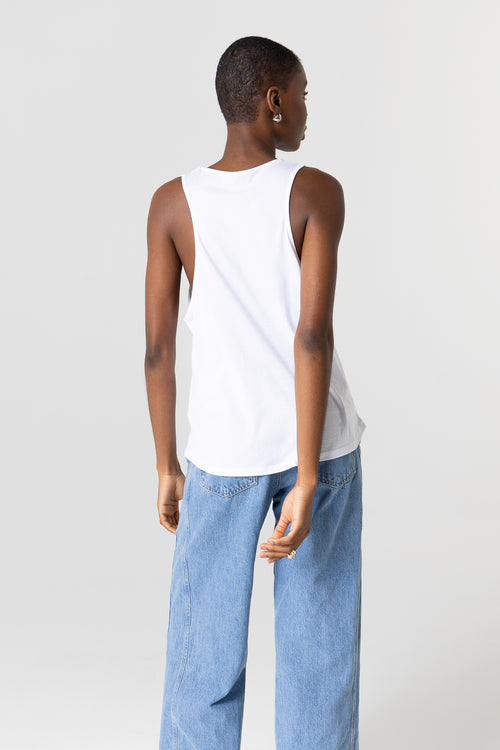 Débardeur Blanc Col Rond Sans Manches en Coton Supima - MAJESTIC FILATURES