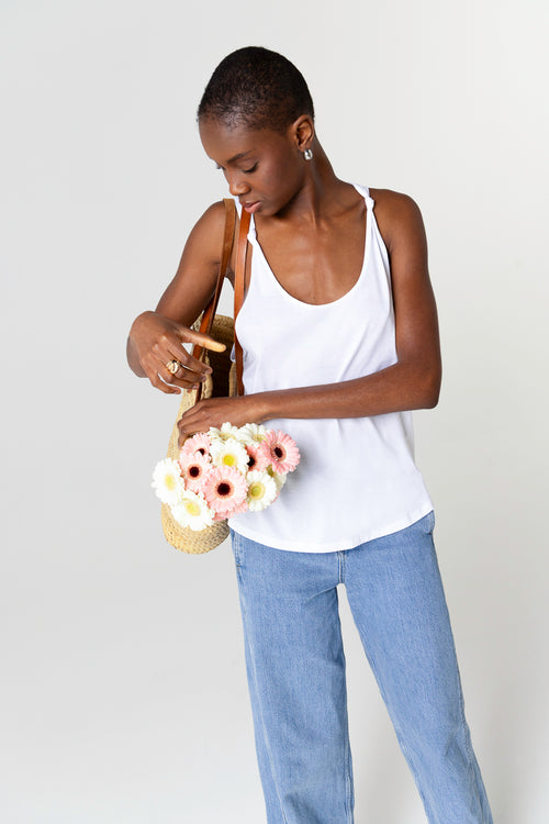 Débardeur Blanc Col Rond Sans Manches en Coton Supima - MAJESTIC FILATURES