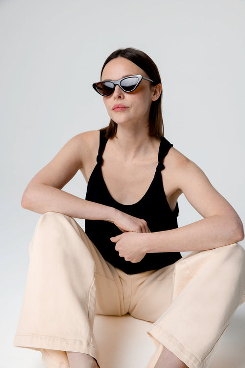 Ärmelloses Tanktop mit Rundhalsausschnitt aus Supima-Baumwolle in Schwarz - MAJESTIC FILATURES