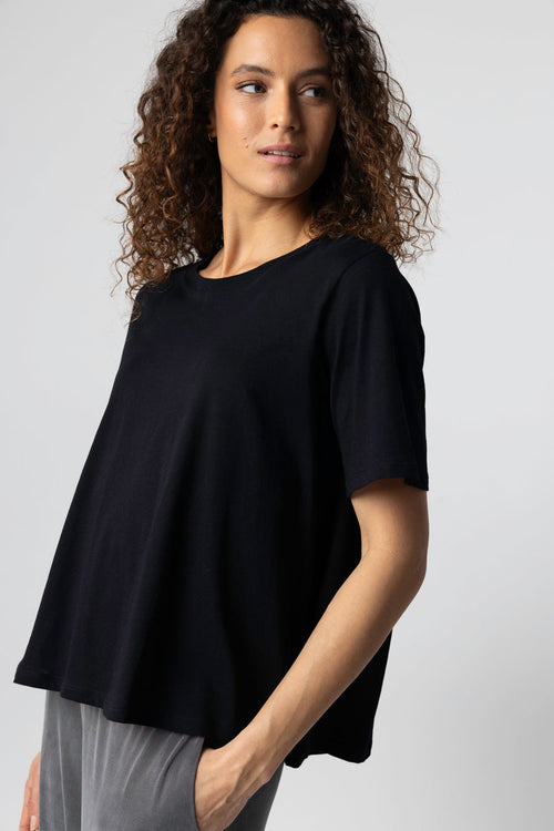 T-shirt Noir Col Rond Manches Courtes en Coton Supima - MAJESTIC FILATURES