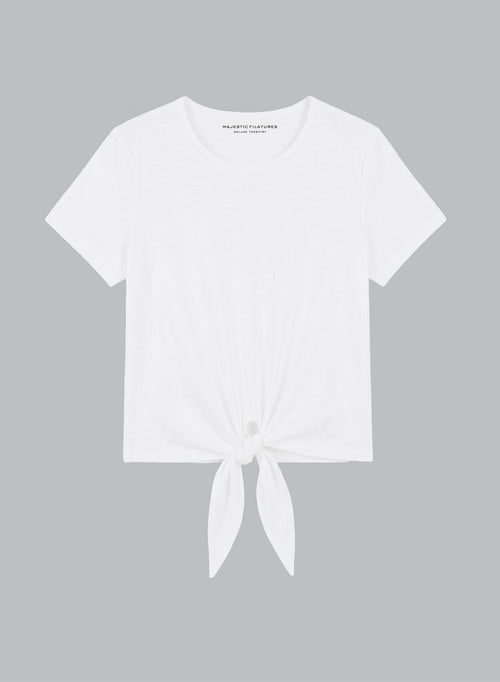 T-shirt Blanc Col Rond Manches Courtes en Coton Supima - MAJESTIC FILATURES
