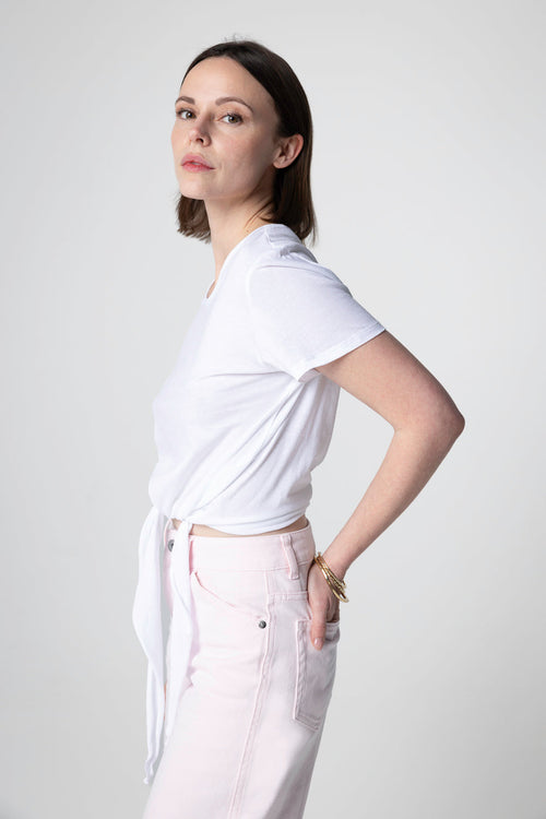 T-shirt Blanc Col Rond Manches Courtes en Coton Supima - MAJESTIC FILATURES