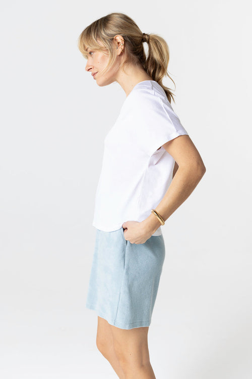 T-shirt Blanc Col V Manches Courtes en Coton Supima - MAJESTIC FILATURES