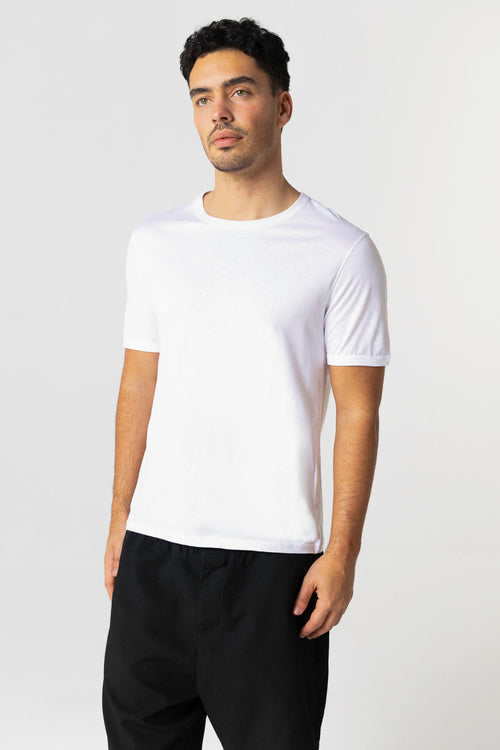 T-shirt Blanc Col Rond Manches Courtes en Coton Supima - MAJESTIC FILATURES