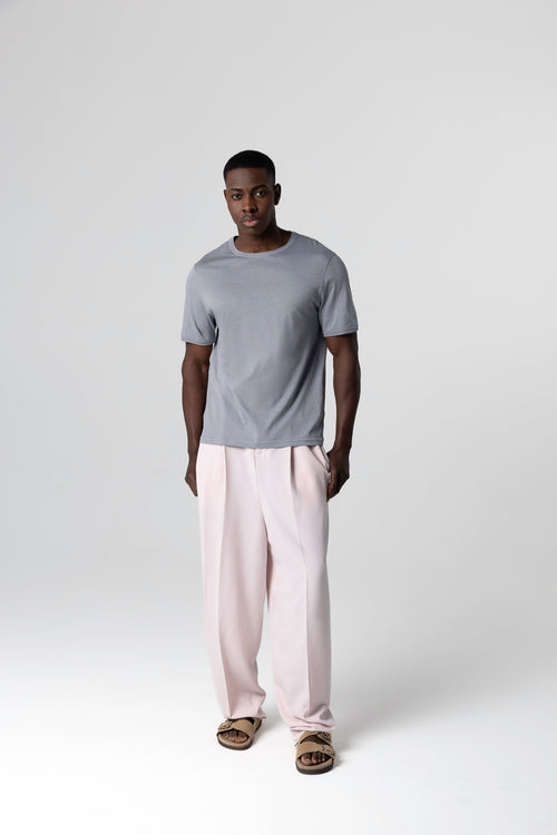 T-shirt Gris Col Rond Manches Courtes en Coton Supima - MAJESTIC FILATURES