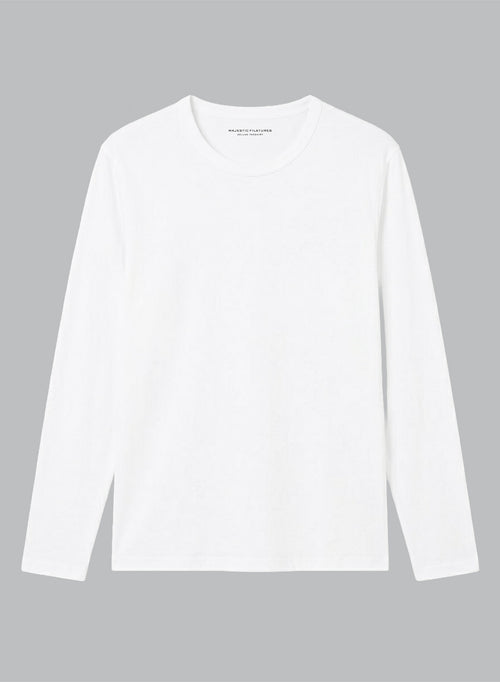 Langarm T-Shirt mit Rundhalsausschnitt aus Supima-Baumwolle in Weiß - MAJESTIC FILATURES