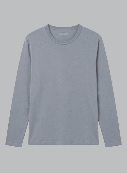Langarm T-Shirt mit Rundhalsausschnitt aus Supima-Baumwolle in Grau - MAJESTIC FILATURES