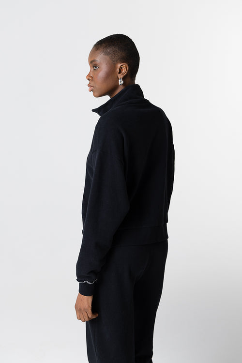 Black Sweatshirt with Long Sleeve High Neck in Organic Cotton / Cotton - MAJESTIC FILATURES
