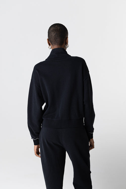 Black Sweatshirt with Long Sleeve High Neck in Organic Cotton / Cotton - MAJESTIC FILATURES