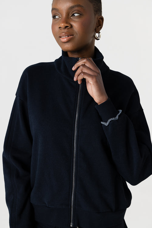 Black Sweatshirt with Long Sleeve High Neck in Organic Cotton / Cotton - MAJESTIC FILATURES