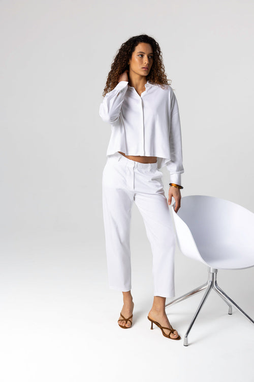 Camisa blanca manga larga en algodón Supima - MAJESTIC FILATURES