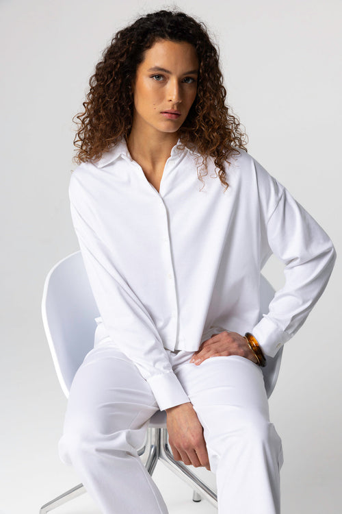 Camisa blanca manga larga en algodón Supima - MAJESTIC FILATURES