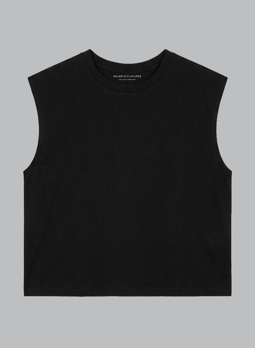 Black Round-Neck Supima Cotton Tank Top - MAJESTIC FILATURES