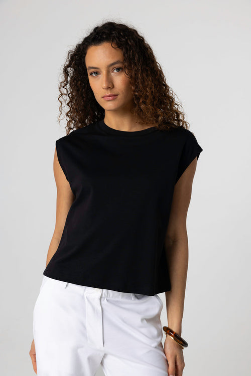 Black Round-Neck Supima Cotton Tank Top - MAJESTIC FILATURES
