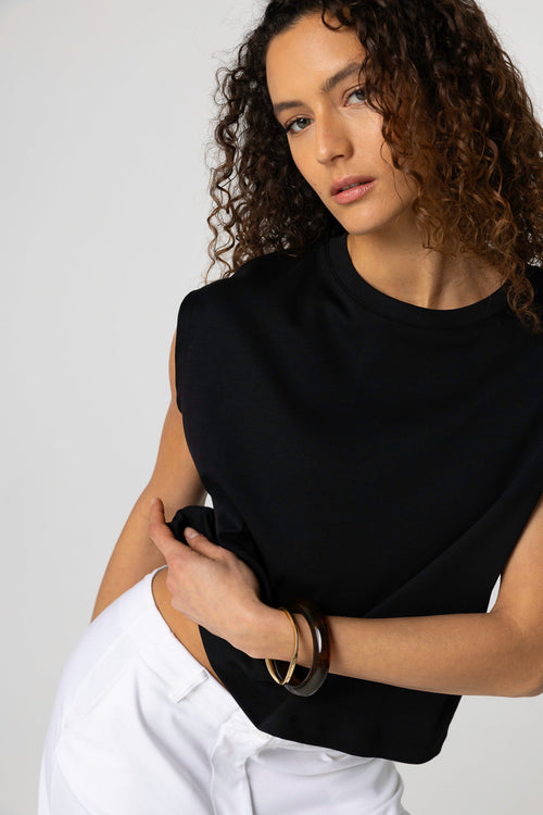 Black Round-Neck Supima Cotton Tank Top - MAJESTIC FILATURES