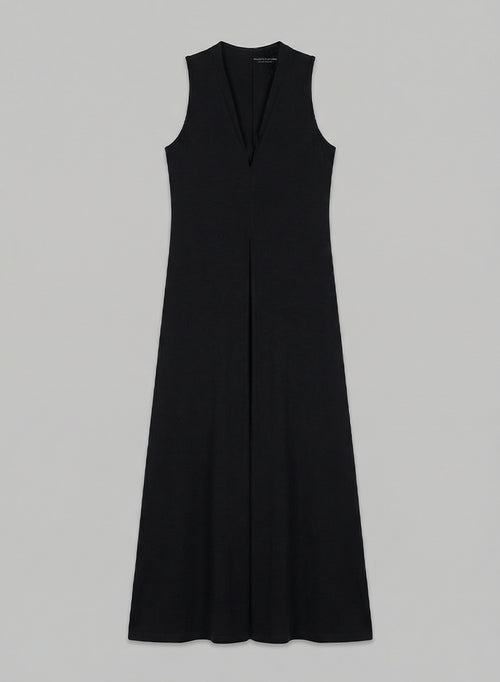 Black V-neck sleeveless dress in Supima cotton - MAJESTIC FILATURES