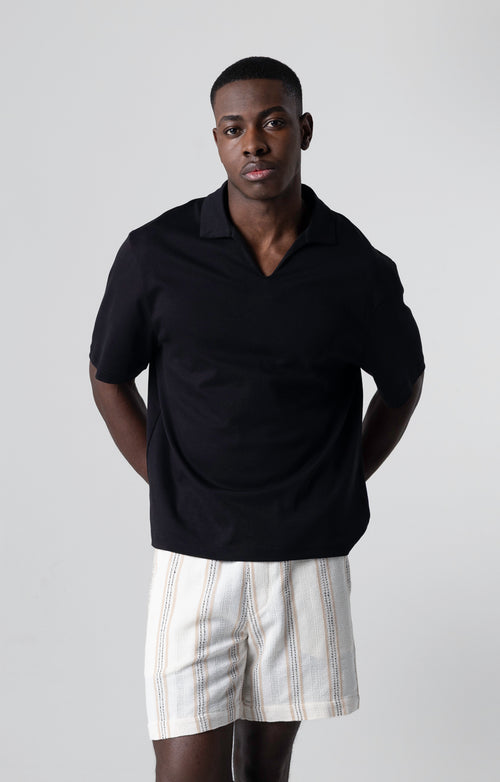 Polo Noir Manches Courtes en Coton supima - MAJESTIC FILATURES