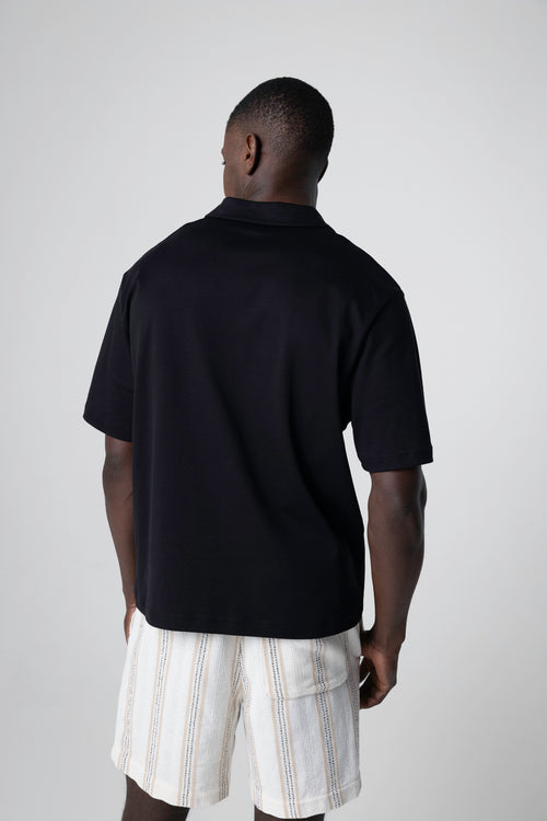 Polo Noir Manches Courtes en Coton supima - MAJESTIC FILATURES
