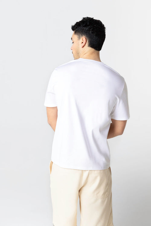 T-shirt Blanc Col Rond Manches Courtes en Coton Supima - MAJESTIC FILATURES