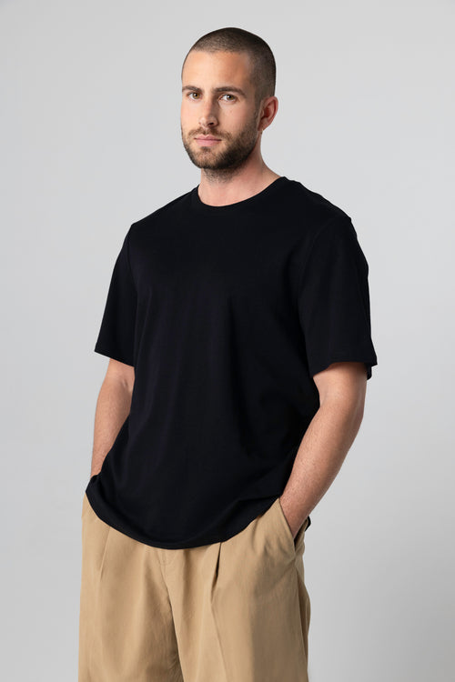 T-shirt Noir Col Rond Manches Courtes en Coton supima - MAJESTIC FILATURES