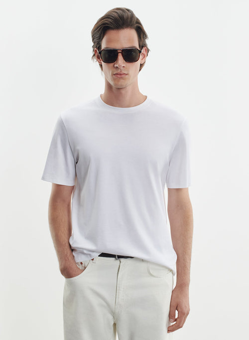 Camiseta blanca cuello redondo y manga corta de algodón Supima - MAJESTIC FILATURES