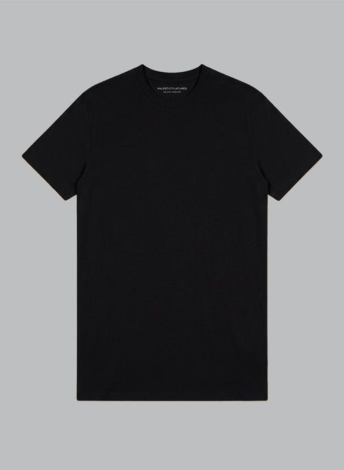 T-shirt Noir Col Rond Manches Courtes en Coton Supima - MAJESTIC FILATURES