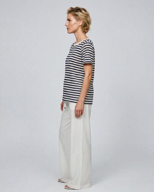 T-shirt Rayure Marine Col Rond Manches Courtes en Coton / Lin - MAJESTIC FILATURES