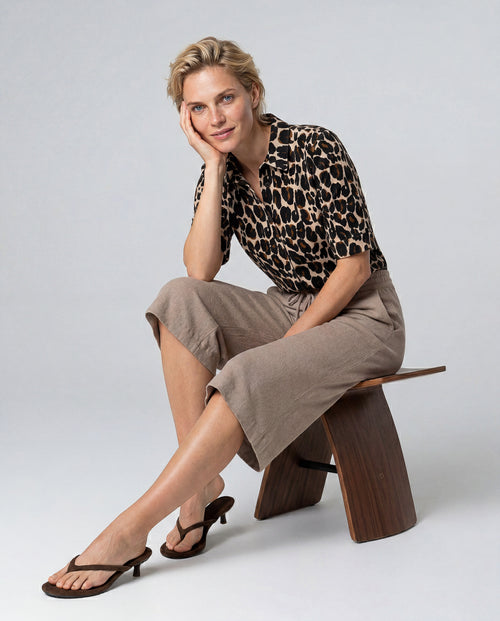 Heathered Ecru Elbow-Length-Sleeve Collared Shirt in Cotton / Elastane - MAJESTIC FILATURES