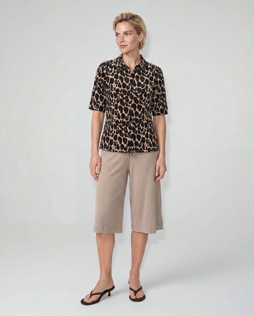 Heathered Ecru Elbow-Length-Sleeve Collared Shirt in Cotton / Elastane - MAJESTIC FILATURES