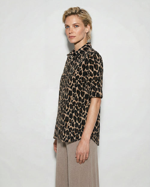 Heathered Ecru Elbow-Length-Sleeve Collared Shirt in Cotton / Elastane - MAJESTIC FILATURES