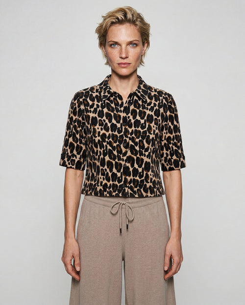 Heathered Ecru Elbow-Length-Sleeve Collared Shirt in Cotton / Elastane - MAJESTIC FILATURES