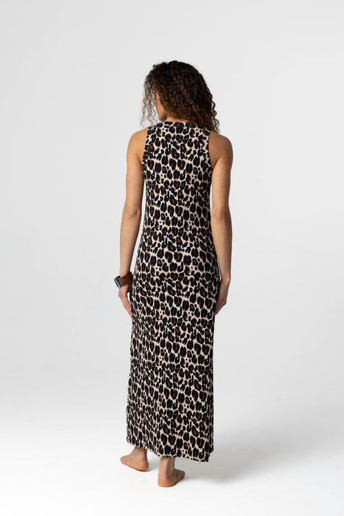 Ärmelloses Kleid mit Rundhalsausschnitt aus Baumwolle/Elasthan in Ecru meliert - MAJESTIC FILATURES