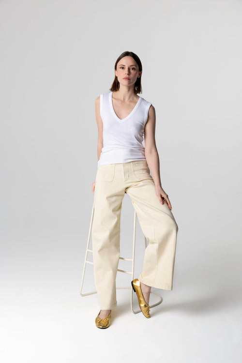 Camiseta sin mangas blanca cuello en V de viscosa/elastano - MAJESTIC FILATURES