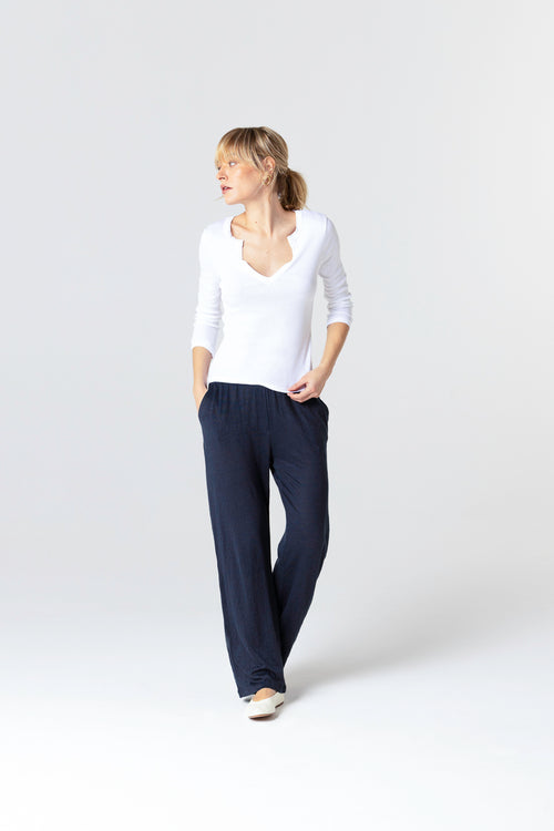 Camiseta blanca cuello en V y mangas tres cuartos de viscosa/elastano - MAJESTIC FILATURES