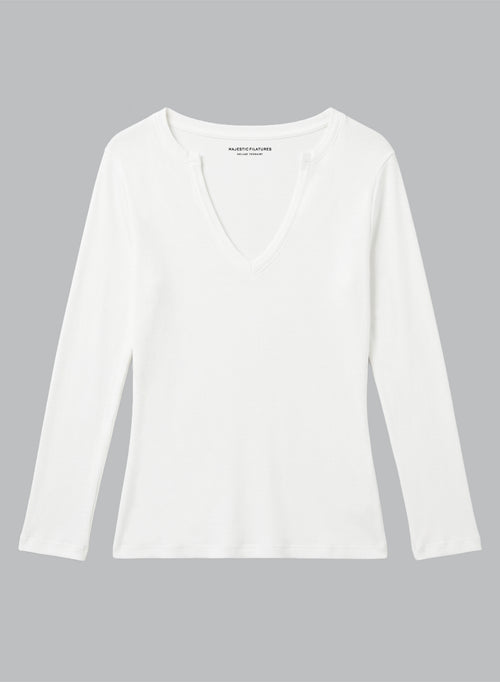 Camiseta blanca cuello en V y mangas tres cuartos de viscosa/elastano - MAJESTIC FILATURES