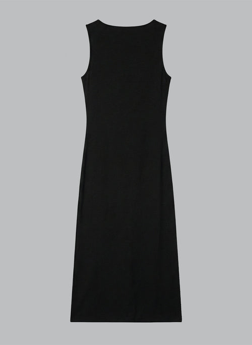 Ärmelloses Kleid mit U-Boot-Ausschnitt aus Cupro/Elasthan in Schwarz - MAJESTIC FILATURES