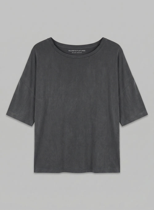 T-shirt Gris foncé Col Rond Manches Courtes en Cupro / Elasthanne - MAJESTIC FILATURES