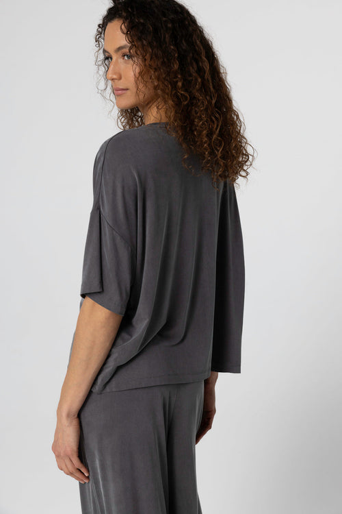 T-shirt Gris foncé Col Rond Manches Courtes en Cupro / Elasthanne - MAJESTIC FILATURES