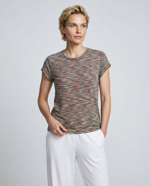 Camiseta multicolor cuello redondo y manga corta de viscosa - MAJESTIC FILATURES