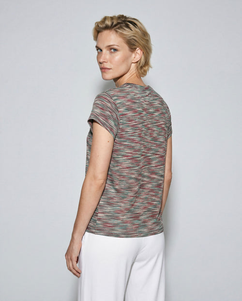 Multicolor Round-Neck Short-Sleeve Viscose T-Shirt - MAJESTIC FILATURES